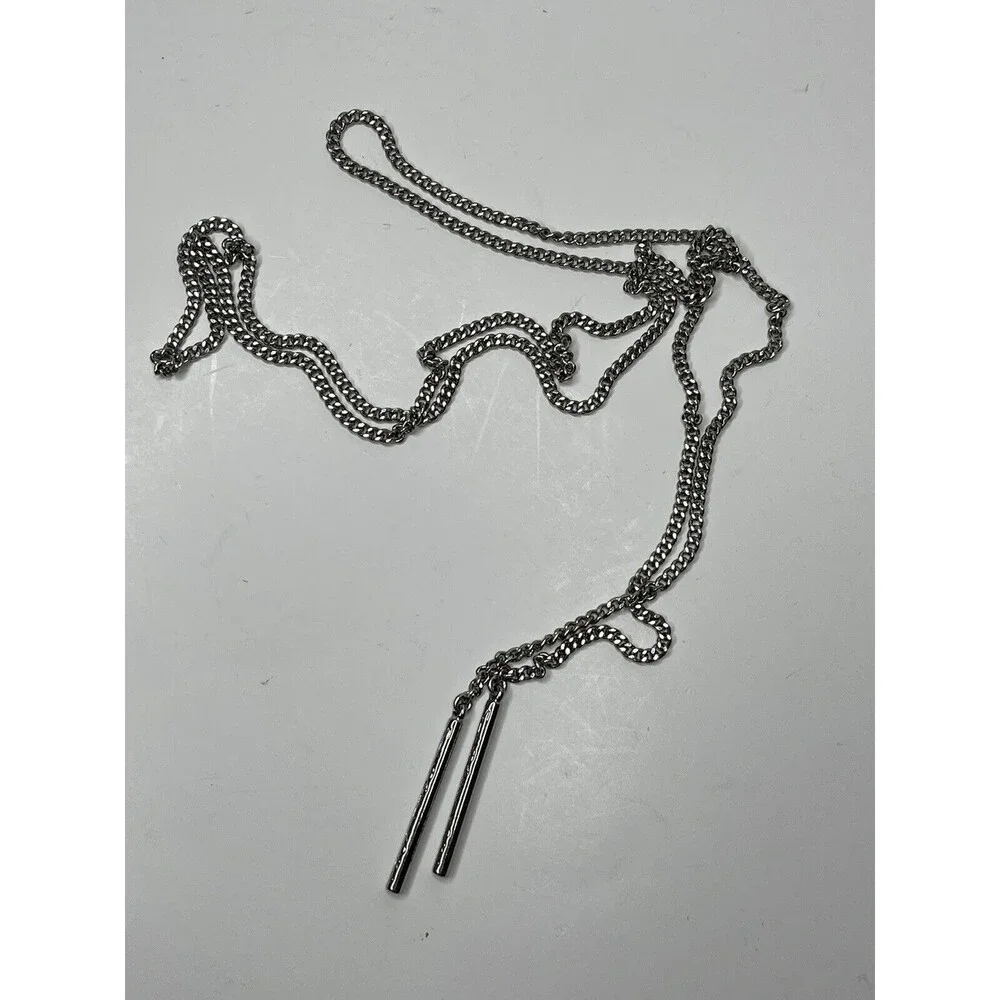 Michael Kors Silver Tone Chain & Bar Lariat Necklace 36
